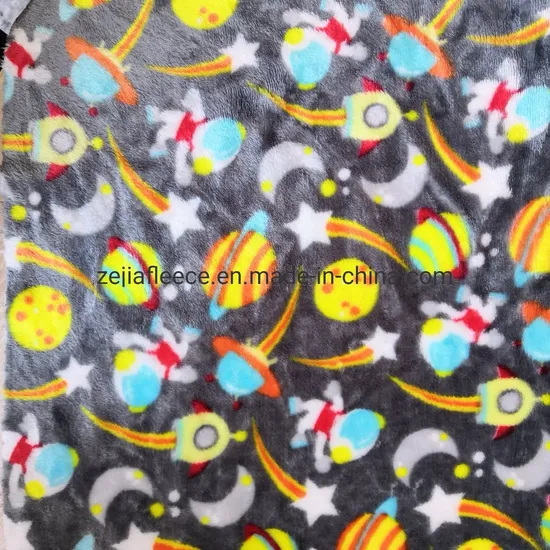 Flannel Fleece Fabric with Carton Print 